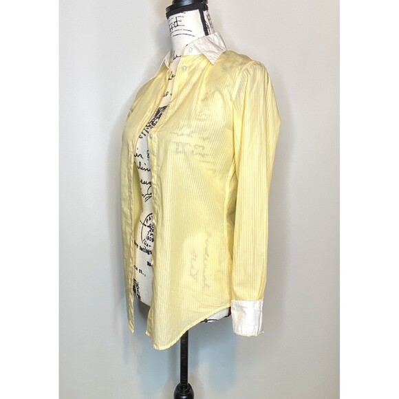 GAP Fitted Flip Cuff Boyfriend Shirt Womens 0 Yellow Striped Button Front Masc - Picture 3 of 7